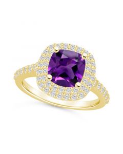 Amethyst and Diamond Accent Halo Ring in 14K Yellow Gold