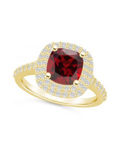 Garnet and Diamond Accent Halo Ring in 14K Yellow Gold