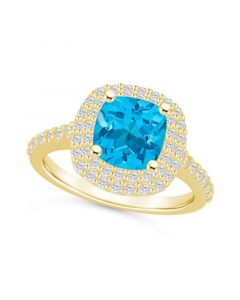 Blue Topaz and Diamond Accent Halo Ring in 14K Yellow Gold