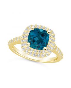 London Blue Topaz and Diamond Accent Halo Ring in 14K Yellow Gold