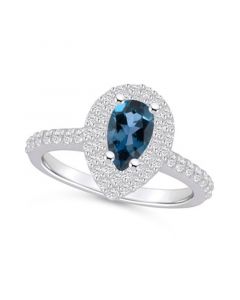 London Blue Topaz and Diamond Accent Halo Ring in 14K White Gold