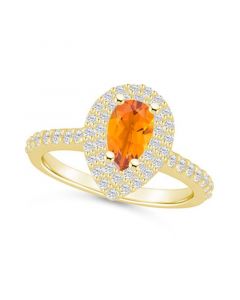 Citrine and Diamond Accent Halo Ring in 14K Yellow Gold