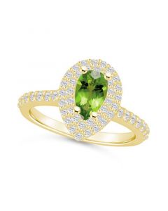 Peridot and Diamond Accent Halo Ring in 14K Yellow Gold