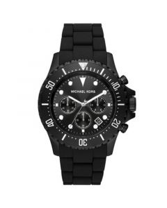 Men's Everest Chronograph Black Ion Plated Stainless Steel and Silicone Bracelet Watch 45mm