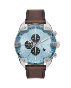 Men's Spiked Brown Leather Strap Watch, 49mm