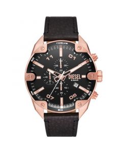 Men's Spiked Black Leather Strap Watch, 49mm