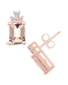 Morganite (2-3/4 Ct. T.W.) and Diamond (1/5 Ct. T.W.) Stud Earrings in 14K Rose Gold