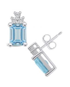 Aquamarine (2-3/4 Ct. T.W.) and Diamond (1/5 Ct. T.W.) Stud Earrings in 14K White Gold