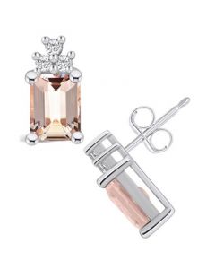 Morganite (2-3/4 Ct. T.W.) and Diamond (1/5 Ct. T.W.) Stud Earrings in 14K White Gold