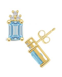 Aquamarine (2-3/4 Ct. T.W.) and Diamond (1/5 Ct. T.W.) Stud Earrings in 14K Yellow Gold