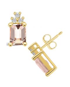 Morganite (2-3/4 Ct. T.W.) and Diamond (1/5 Ct. T.W.) Stud Earrings in 14K Yellow Gold