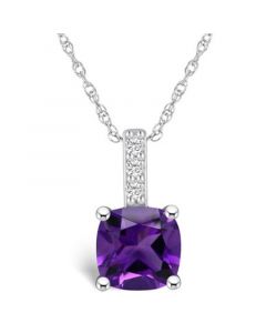 Amethyst (2 Ct. T.W.) and Diamond Accent Pendant Necklace in 14K White Gold