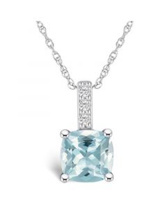 Aquamarine (2 Ct. T.W.) and Diamond Accent Pendant Necklace in 14K White Gold