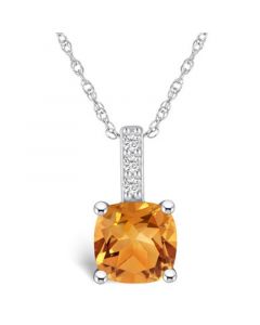 Citrine (2 Ct. T.W.) and Diamond Accent Pendant Necklace in 14K White Gold