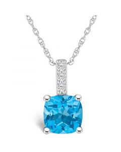 Blue Topaz (2-3/4 Ct. T.W.) and Diamond Accent Pendant Necklace in 14K White Gold