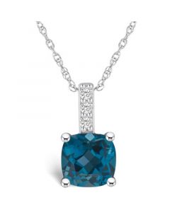 London Blue Topaz (2-3/4 Ct. T.W.) and Diamond Accent Pendant Necklace in 14K White Gold