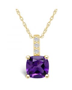 Amethyst (2 Ct. T.W.) and Diamond Accent Pendant Necklace in 14K Yellow Gold