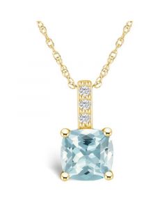 Aquamarine (2 Ct. T.W.) and Diamond Accent Pendant Necklace in 14K Yellow Gold