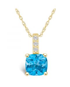 Blue Topaz (2-3/4 Ct. T.W.) and Diamond Accent Pendant Necklace in 14K Yellow Gold