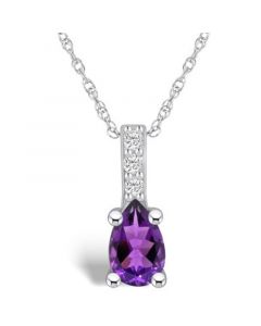 Amethyst (7/8 Ct. T.W.) and Diamond Accent Pendant Necklace in 14K White Gold