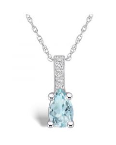 Aquamarine (3/4 Ct. t.w.) and Diamond Accent Pendant Necklace in 14K White Gold