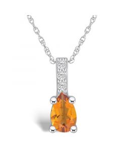 Citrine (7/8 Ct. t.w.) and Diamond Accent Pendant Necklace in 14K White Gold