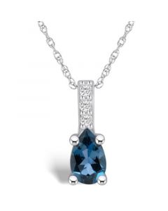 London Blue Topaz (1 Ct. T.W.) and Diamond Accent Pendant Necklace in 14K White Gold