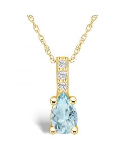 Aquamarine (3/4 Ct. T.W.) and Diamond Accent Pendant Necklace in 14K Yellow Gold