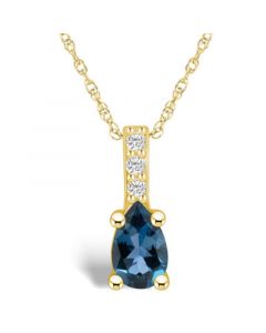 London Blue Topaz (1 Ct. T.W.) and Diamond Accent Pendant Necklace in 14K Yellow Gold