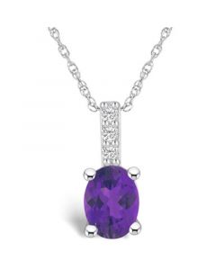 Amethyst (1-1/5 Ct. T.W.) and Diamond Accent Pendant Necklace in 14K White Gold