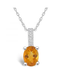 Citrine (1-1/5 Ct. T.W.) and Diamond Accent Pendant Necklace in 14K White Gold