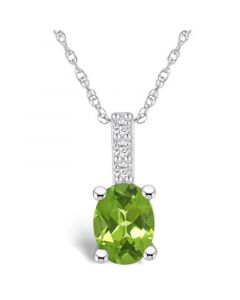 Peridot (1-1/3 Ct. T.W.) and Diamond Accent Pendant Necklace in 14K White Gold