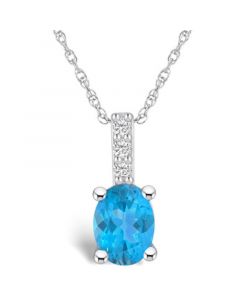 Blue Topaz (1-5/8 Ct. T.W.) and Diamond Accent Pendant Necklace in 14K White Gold