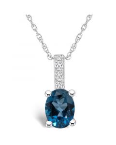 London Blue Topaz (1-5/8 Ct. T.W.) and Diamond Accent Pendant Necklace in 14K White Gold