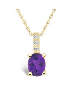 Amethyst (1-1/5 Ct. T.W.) and Diamond Accent Pendant Necklace in 14K Yellow Gold