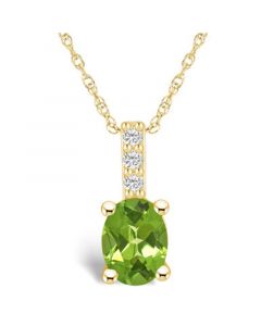 Peridot (1-1/3 Ct. T.W.) and Diamond Accent Pendant Necklace in 14K Yellow Gold