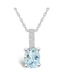 Aquamarine (1-1/7 Ct. T.W.) and Diamond Accent Pendant Necklace in 14K White Gold