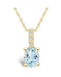 Aquamarine (1-1/7 Ct. T.W.) and Diamond Accent Pendant Necklace in 14K Yellow Gold