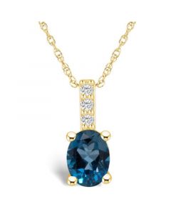 London Blue Topaz (1-5/8 Ct. T.W.) and Diamond Accent Pendant Necklace in 14K Yellow Gold