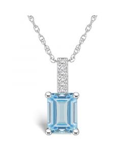 Aquamarine (1-3/8 Ct. T.W.) and Diamond Accent Pendant Necklace in 14K White Gold