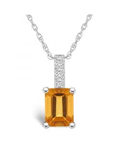 Citrine (1-5/8 Ct. T.W.) and Diamond Accent Pendant Necklace in 14K White Gold