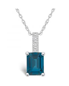 London Blue Topaz (2 Ct. T.W.) and Diamond Accent Pendant Necklace in 14K White Gold