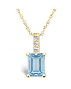 Aquamarine (1-3/8 Ct. T.W.) and Diamond Accent Pendant Necklace in 14K Yellow Gold