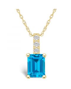 Blue Topaz (2 Ct. T.W.) and Diamond Accent Pendant Necklace in 14K Yellow Gold