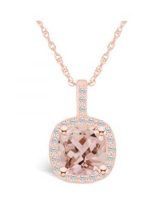 Morganite (2 Ct. T.W.) and Diamond (1/4 Ct. T.W.) Halo Pendant Necklace in 14K Rose Gold