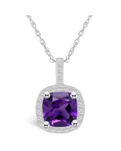 Amethyst (2 Ct. T.W.) and Diamond (1/4 Ct. T.W.) Halo Pendant Necklace in 14K White Gold