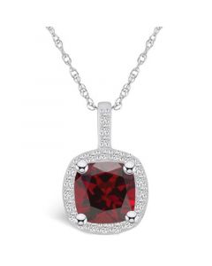 Garnet (2-3/4 Ct. T.W.) and Diamond (1/4 Ct. T.W.) Halo Pendant Necklace in 14K White Gold