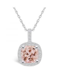 Morganite (2 Ct. T.W.) and Diamond (1/4 Ct. T.W.) Halo Pendant Necklace in 14K White Gold