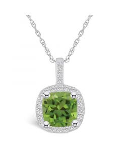 Peridot (2-3/8 Ct. T.W.) and Diamond (1/4 Ct. T.W.) Halo Pendant Necklace in 14K White Gold