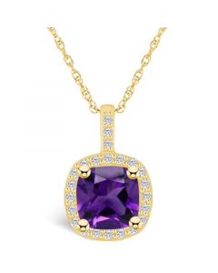 Amethyst (2 Ct. T.W.) and Diamond (1/4 Ct. T.W.) Halo Pendant Necklace in 14K Yellow Gold